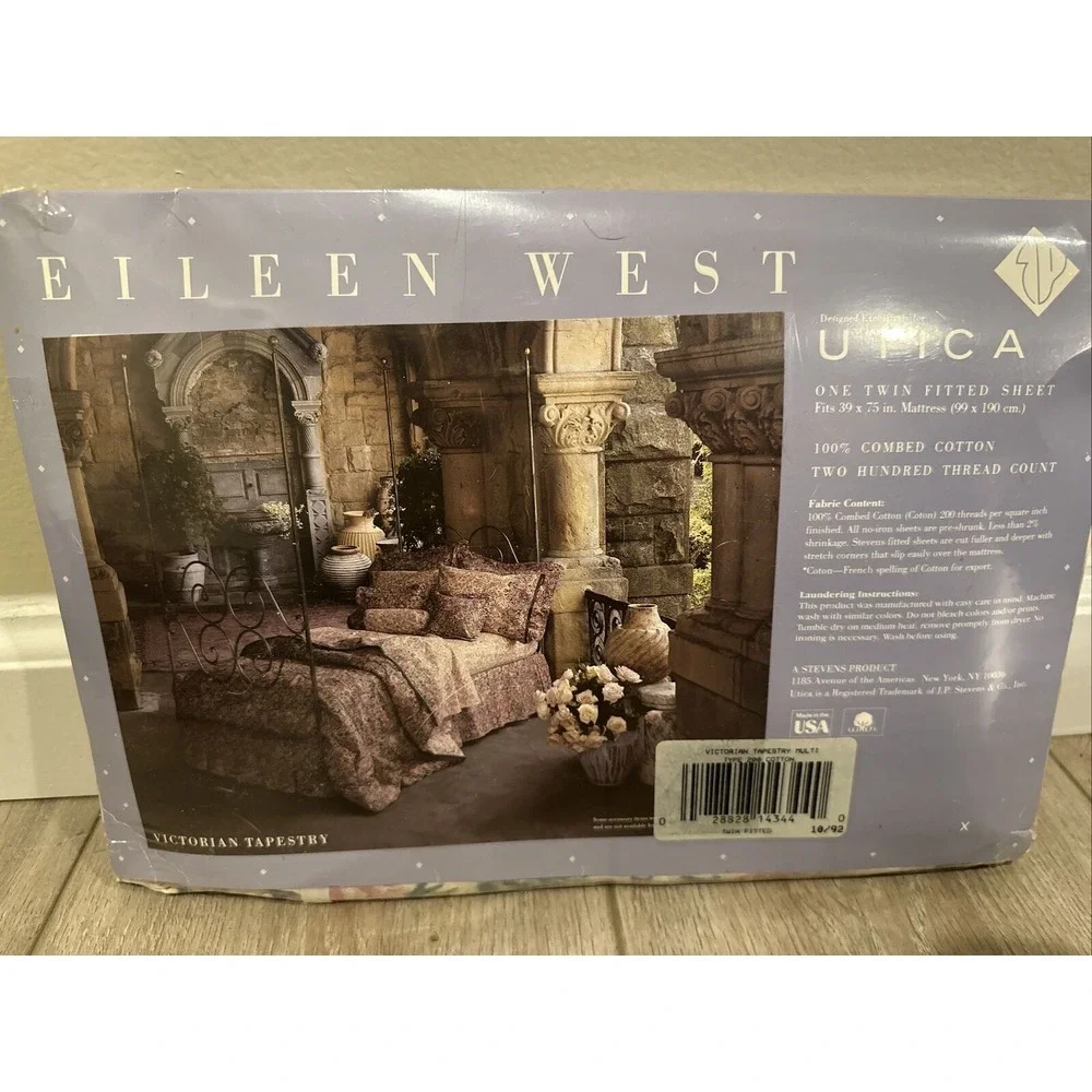 Vintage Eileen West Utica‎ Victorian Tapestry ONE TWIN FITTED SHEET Floral 39x75